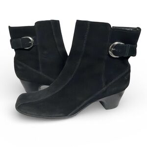 Clarks Black Ankle Booties with Buckle Detail